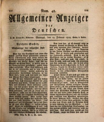 Allgemeiner Anzeiger der Deutschen Montag 18. Februar 1822