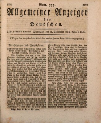 Allgemeiner Anzeiger der Deutschen Dienstag 31. Dezember 1822