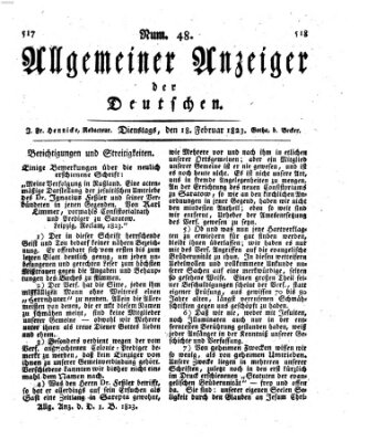 Allgemeiner Anzeiger der Deutschen Dienstag 18. Februar 1823