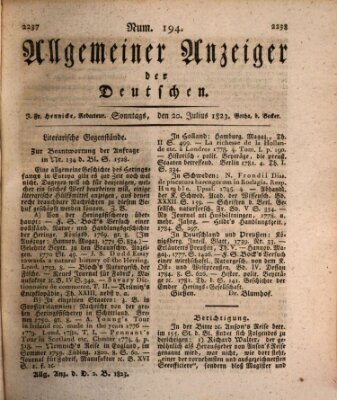 Allgemeiner Anzeiger der Deutschen Sonntag 20. Juli 1823