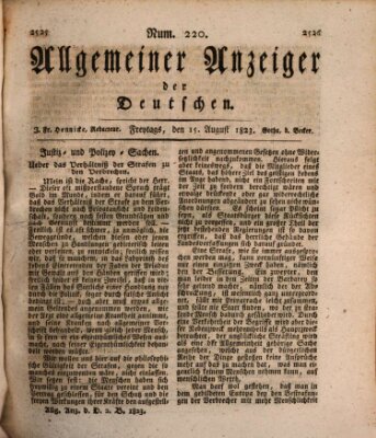 Allgemeiner Anzeiger der Deutschen Freitag 15. August 1823