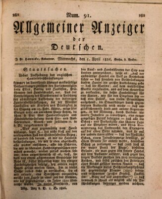 Allgemeiner Anzeiger der Deutschen Mittwoch 5. April 1826