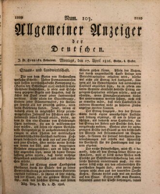 Allgemeiner Anzeiger der Deutschen Montag 17. April 1826