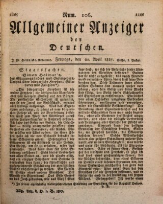 Allgemeiner Anzeiger der Deutschen Freitag 20. April 1827