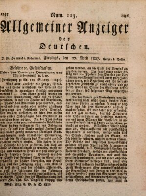 Allgemeiner Anzeiger der Deutschen Freitag 27. April 1827