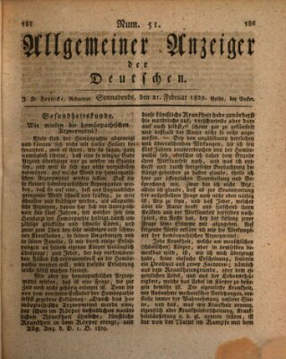 Allgemeiner Anzeiger der Deutschen Samstag 21. Februar 1829