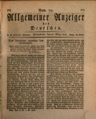 Allgemeiner Anzeiger der Deutschen Samstag 21. März 1829