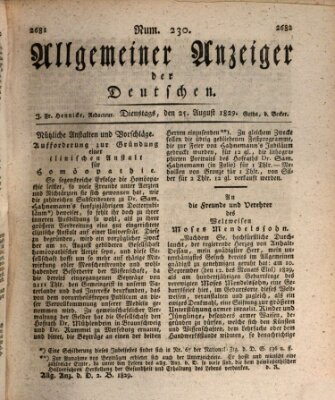 Allgemeiner Anzeiger der Deutschen Dienstag 25. August 1829