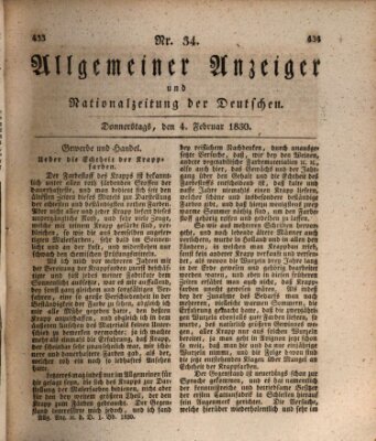 Allgemeiner Anzeiger und Nationalzeitung der Deutschen (Allgemeiner Anzeiger der Deutschen) Donnerstag 4. Februar 1830