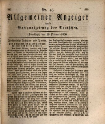 Allgemeiner Anzeiger und Nationalzeitung der Deutschen (Allgemeiner Anzeiger der Deutschen) Dienstag 16. Februar 1830