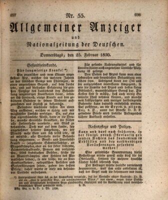 Allgemeiner Anzeiger und Nationalzeitung der Deutschen (Allgemeiner Anzeiger der Deutschen) Donnerstag 25. Februar 1830