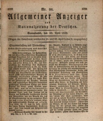 Allgemeiner Anzeiger und Nationalzeitung der Deutschen (Allgemeiner Anzeiger der Deutschen) Samstag 10. April 1830
