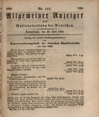 Allgemeiner Anzeiger und Nationalzeitung der Deutschen (Allgemeiner Anzeiger der Deutschen) Donnerstag 29. April 1830