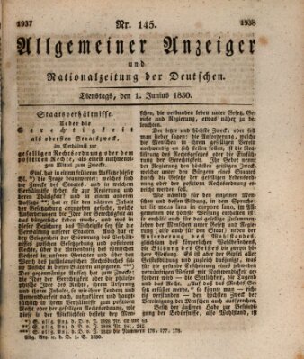 Allgemeiner Anzeiger und Nationalzeitung der Deutschen (Allgemeiner Anzeiger der Deutschen) Dienstag 1. Juni 1830