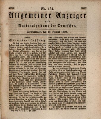 Allgemeiner Anzeiger und Nationalzeitung der Deutschen (Allgemeiner Anzeiger der Deutschen) Donnerstag 10. Juni 1830