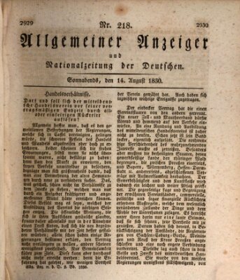 Allgemeiner Anzeiger und Nationalzeitung der Deutschen (Allgemeiner Anzeiger der Deutschen) Samstag 14. August 1830