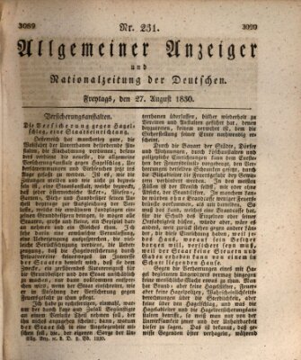 Allgemeiner Anzeiger und Nationalzeitung der Deutschen (Allgemeiner Anzeiger der Deutschen) Freitag 27. August 1830