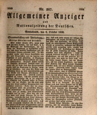 Allgemeiner Anzeiger und Nationalzeitung der Deutschen (Allgemeiner Anzeiger der Deutschen) Samstag 2. Oktober 1830