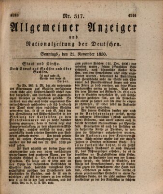 Allgemeiner Anzeiger und Nationalzeitung der Deutschen (Allgemeiner Anzeiger der Deutschen) Sonntag 21. November 1830