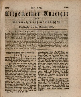 Allgemeiner Anzeiger und Nationalzeitung der Deutschen (Allgemeiner Anzeiger der Deutschen) Dienstag 30. November 1830