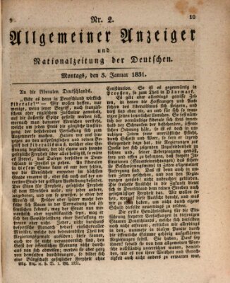 Allgemeiner Anzeiger und Nationalzeitung der Deutschen (Allgemeiner Anzeiger der Deutschen) Montag 3. Januar 1831