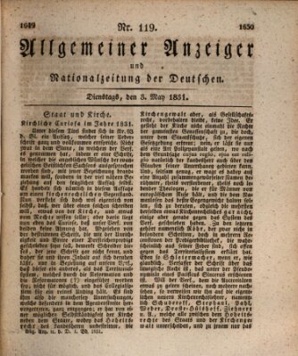 Allgemeiner Anzeiger und Nationalzeitung der Deutschen (Allgemeiner Anzeiger der Deutschen) Dienstag 3. Mai 1831
