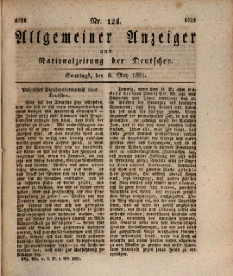 Allgemeiner Anzeiger und Nationalzeitung der Deutschen (Allgemeiner Anzeiger der Deutschen) Sonntag 8. Mai 1831