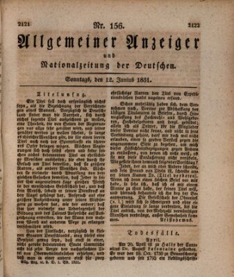 Allgemeiner Anzeiger und Nationalzeitung der Deutschen (Allgemeiner Anzeiger der Deutschen) Sonntag 12. Juni 1831