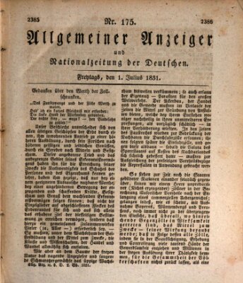Allgemeiner Anzeiger und Nationalzeitung der Deutschen (Allgemeiner Anzeiger der Deutschen) Freitag 1. Juli 1831