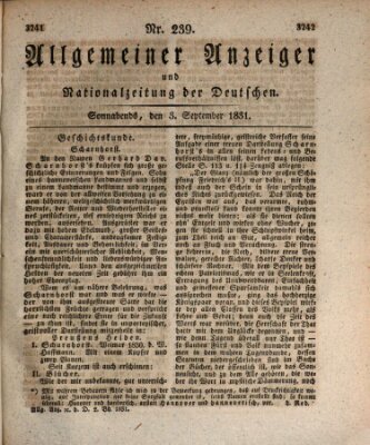 Allgemeiner Anzeiger und Nationalzeitung der Deutschen (Allgemeiner Anzeiger der Deutschen) Samstag 3. September 1831