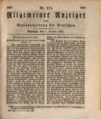 Allgemeiner Anzeiger und Nationalzeitung der Deutschen (Allgemeiner Anzeiger der Deutschen) Freitag 7. Oktober 1831