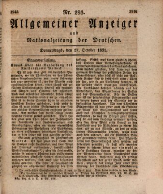 Allgemeiner Anzeiger und Nationalzeitung der Deutschen (Allgemeiner Anzeiger der Deutschen) Donnerstag 27. Oktober 1831
