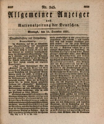 Allgemeiner Anzeiger und Nationalzeitung der Deutschen (Allgemeiner Anzeiger der Deutschen) Montag 19. Dezember 1831