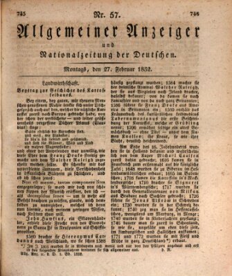 Allgemeiner Anzeiger und Nationalzeitung der Deutschen (Allgemeiner Anzeiger der Deutschen) Montag 27. Februar 1832