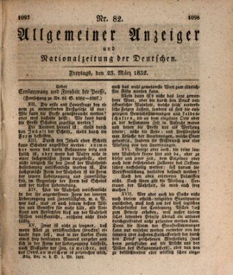 Allgemeiner Anzeiger und Nationalzeitung der Deutschen (Allgemeiner Anzeiger der Deutschen) Freitag 23. März 1832