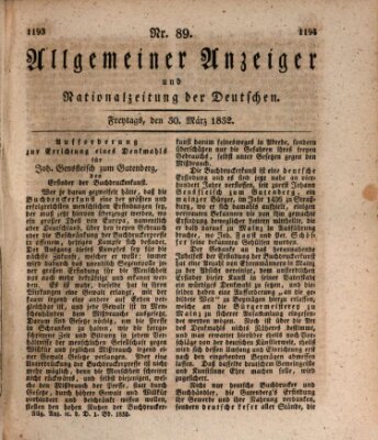 Allgemeiner Anzeiger und Nationalzeitung der Deutschen (Allgemeiner Anzeiger der Deutschen) Freitag 30. März 1832