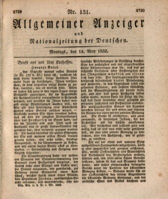 Allgemeiner Anzeiger und Nationalzeitung der Deutschen (Allgemeiner Anzeiger der Deutschen) Montag 14. Mai 1832