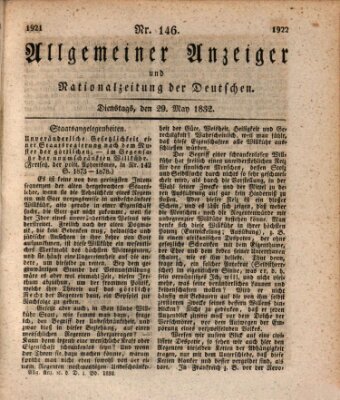 Allgemeiner Anzeiger und Nationalzeitung der Deutschen (Allgemeiner Anzeiger der Deutschen) Dienstag 29. Mai 1832