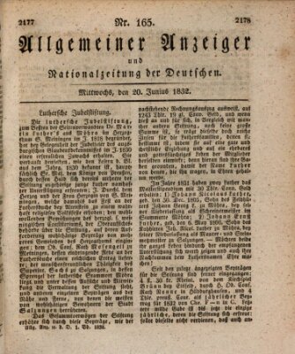 Allgemeiner Anzeiger und Nationalzeitung der Deutschen (Allgemeiner Anzeiger der Deutschen) Mittwoch 20. Juni 1832