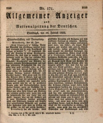 Allgemeiner Anzeiger und Nationalzeitung der Deutschen (Allgemeiner Anzeiger der Deutschen) Dienstag 26. Juni 1832