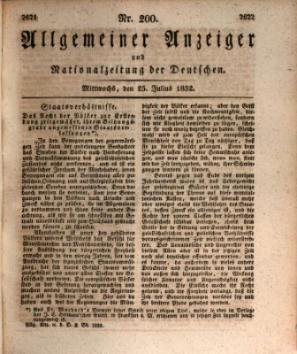 Allgemeiner Anzeiger und Nationalzeitung der Deutschen (Allgemeiner Anzeiger der Deutschen) Mittwoch 25. Juli 1832
