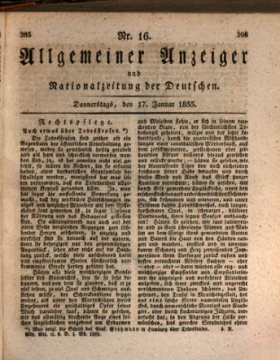 Allgemeiner Anzeiger und Nationalzeitung der Deutschen (Allgemeiner Anzeiger der Deutschen) Donnerstag 17. Januar 1833