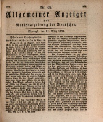 Allgemeiner Anzeiger und Nationalzeitung der Deutschen (Allgemeiner Anzeiger der Deutschen) Montag 11. März 1833