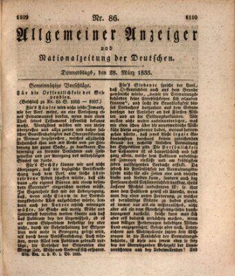 Allgemeiner Anzeiger und Nationalzeitung der Deutschen (Allgemeiner Anzeiger der Deutschen) Donnerstag 28. März 1833