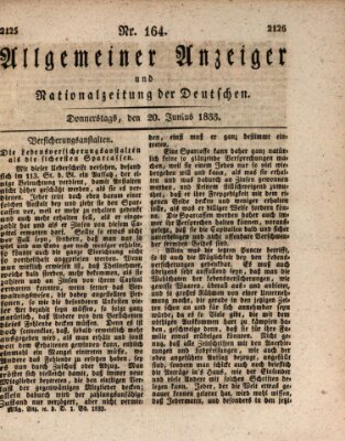 Allgemeiner Anzeiger und Nationalzeitung der Deutschen (Allgemeiner Anzeiger der Deutschen) Donnerstag 20. Juni 1833