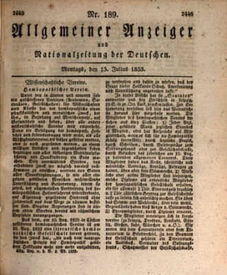 Allgemeiner Anzeiger und Nationalzeitung der Deutschen (Allgemeiner Anzeiger der Deutschen) Montag 15. Juli 1833