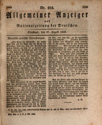 Allgemeiner Anzeiger und Nationalzeitung der Deutschen (Allgemeiner Anzeiger der Deutschen) Dienstag 27. August 1833