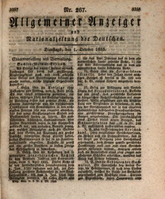 Allgemeiner Anzeiger und Nationalzeitung der Deutschen (Allgemeiner Anzeiger der Deutschen) Dienstag 1. Oktober 1833