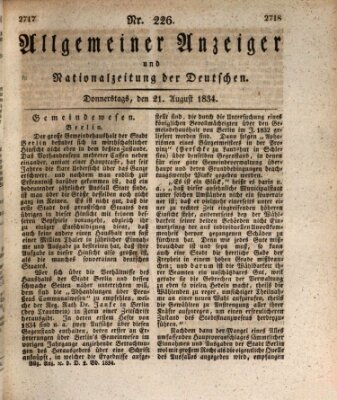 Allgemeiner Anzeiger und Nationalzeitung der Deutschen (Allgemeiner Anzeiger der Deutschen) Donnerstag 21. August 1834
