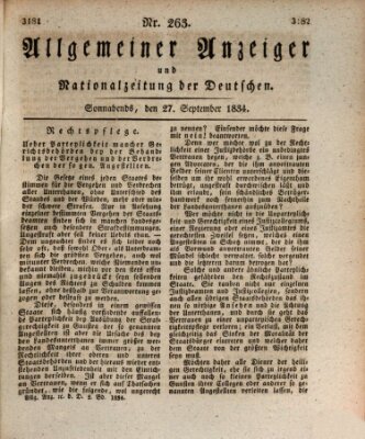 Allgemeiner Anzeiger und Nationalzeitung der Deutschen (Allgemeiner Anzeiger der Deutschen) Samstag 27. September 1834